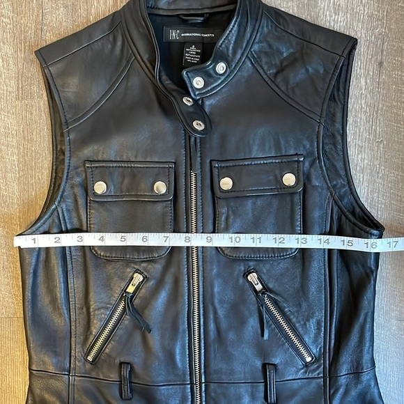 INC International Concepts Black Leather Moto Cargo Vest size S - Picture 11 of 14